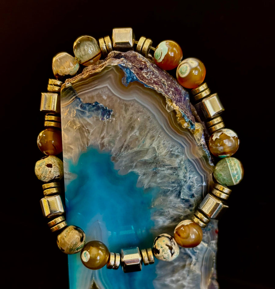 Earth Tone Natural Stone Bracelet – One-of-a-Kind XL Crystal Bracelet