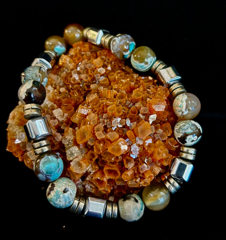 Earth Tone Natural Stone Bracelet – One-of-a-Kind XL Crystal Bracelet