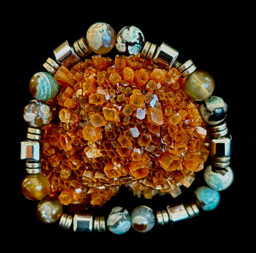 Earth Tone Natural Stone Bracelet – One-of-a-Kind XL Crystal Bracelet