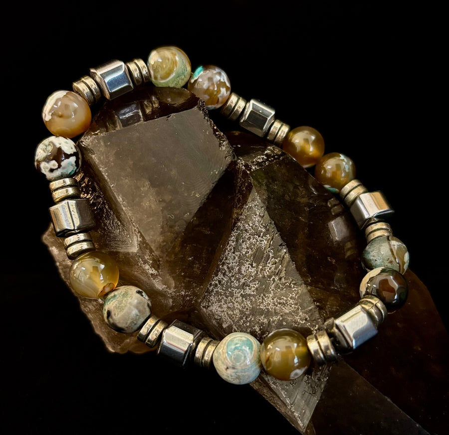 Earth Tone Natural Stone Bracelet – One-of-a-Kind XL Crystal Bracelet