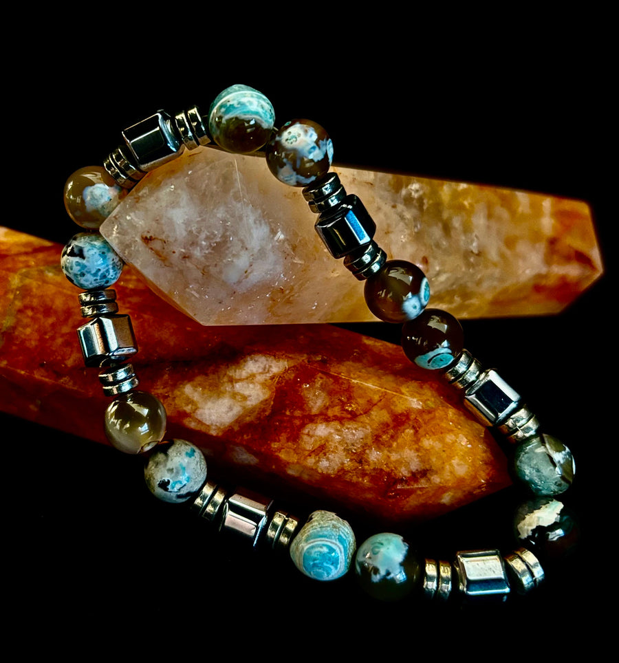 Earth Tone Natural Stone Bracelet – One-of-a-Kind XL Crystal Bracelet