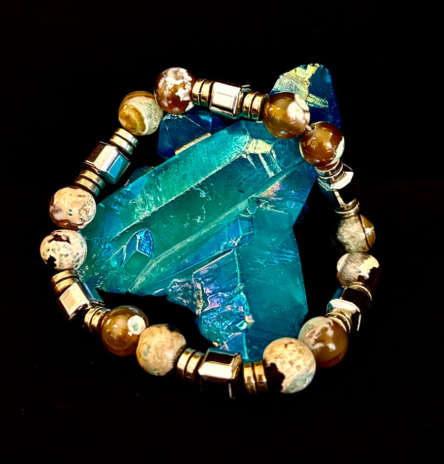 Earth Tone Natural Stone Bracelet – One-of-a-Kind XL Crystal Bracelet