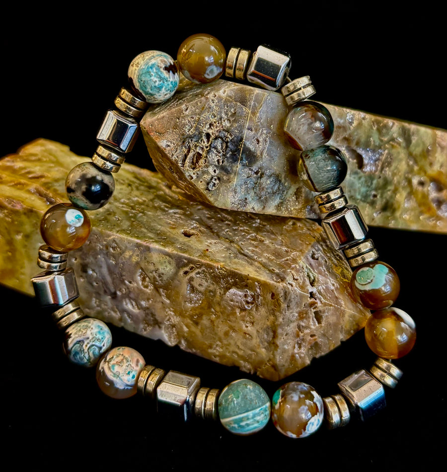 Earth Tone Natural Stone Bracelet – One-of-a-Kind XL Crystal Bracelet