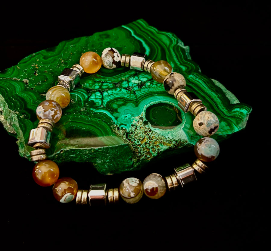Earth Tone Natural Stone Bracelet – One-of-a-Kind XL Crystal Bracelet