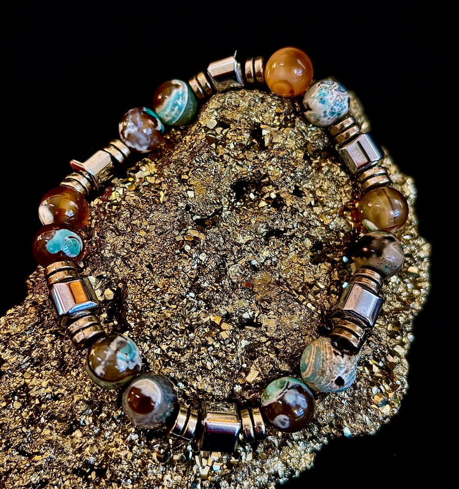 Earth Tone Natural Stone Bracelet – One-of-a-Kind XL Crystal Bracelet