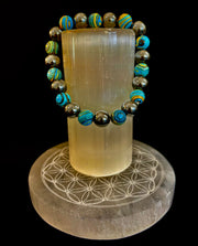 Blue Peacock Malachite Stone Bracelet – XL Hematite Stretch Bracelet for Large Wrists