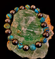 Blue Peacock Malachite Stone Bracelet – XL Hematite Stretch Bracelet for Large Wrists