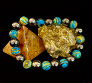 Blue Peacock Malachite Stone Bracelet – XL Hematite Stretch Bracelet for Large Wrists