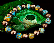 Blue Peacock Malachite Stone Bracelet – XL Hematite Stretch Bracelet for Large Wrists