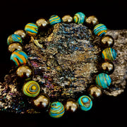 Blue Peacock Malachite Stone Bracelet – XL Hematite Stretch Bracelet for Large Wrists