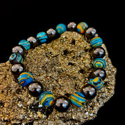 Blue Peacock Malachite Stone Bracelet – XL Hematite Stretch Bracelet for Large Wrists