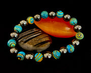 Blue Peacock Malachite Stone Bracelet – XL Hematite Stretch Bracelet for Large Wrists