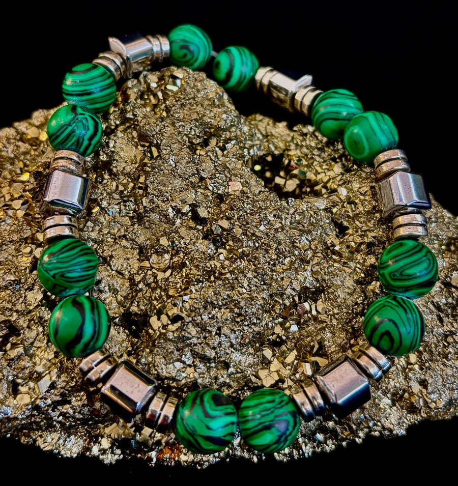 Emerald Malachite Energy Bracelet – XL Natural Stone Bracelet Handmade in Puerto Vallarta