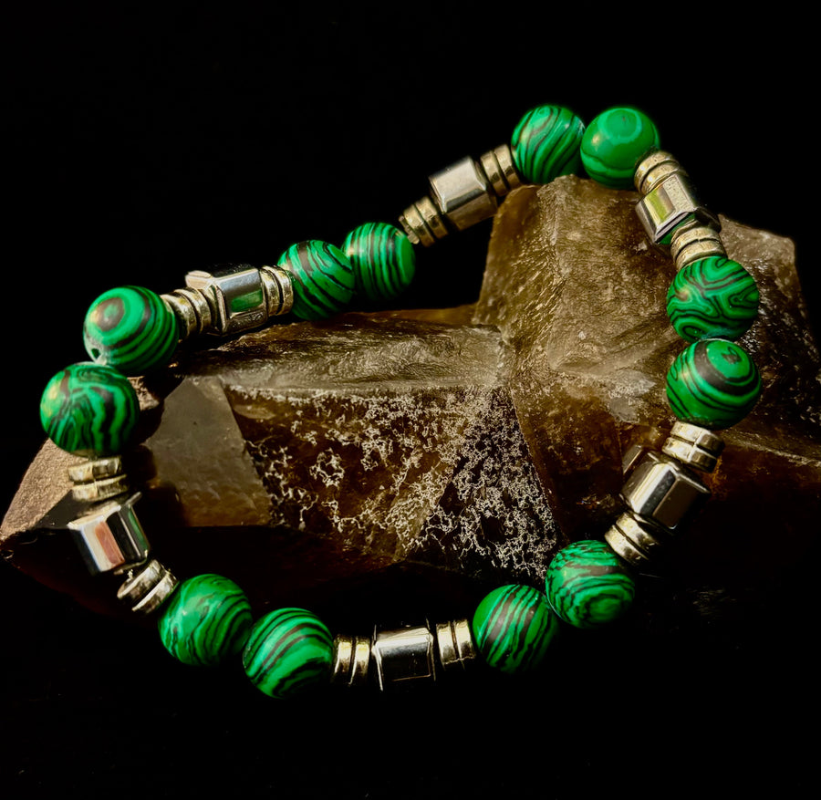 Emerald Malachite Energy Bracelet – XL Natural Stone Bracelet Handmade in Puerto Vallarta
