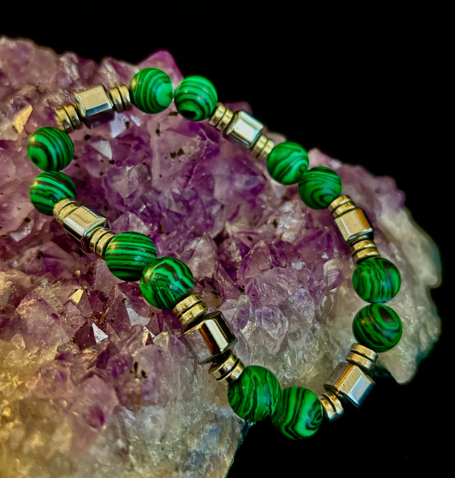 Emerald Malachite Energy Bracelet – XL Natural Stone Bracelet Handmade in Puerto Vallarta