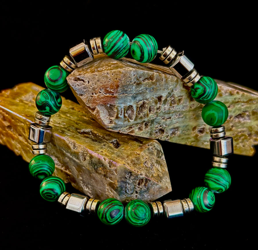 Emerald Malachite Energy Bracelet – XL Natural Stone Bracelet Handmade in Puerto Vallarta