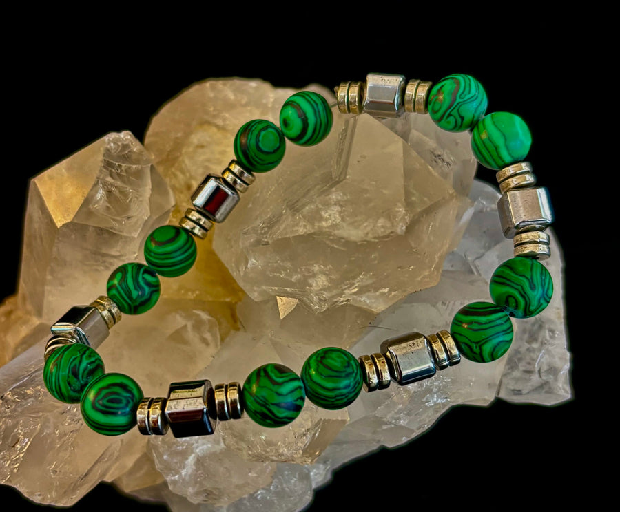 Emerald Malachite Energy Bracelet – XL Natural Stone Bracelet Handmade in Puerto Vallarta
