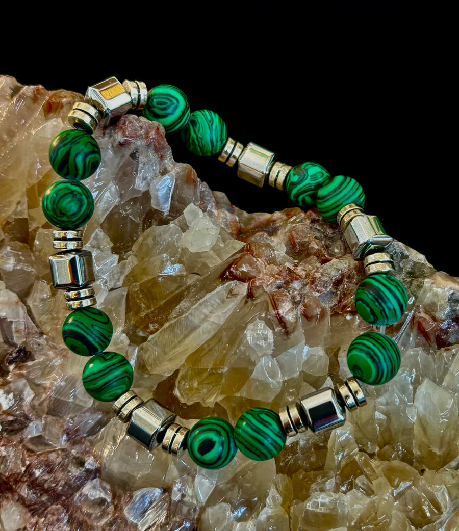 Emerald Malachite Energy Bracelet – XL Natural Stone Bracelet Handmade in Puerto Vallarta