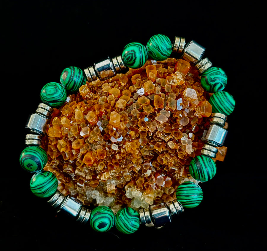 Emerald Malachite Energy Bracelet – XL Natural Stone Bracelet Handmade in Puerto Vallarta