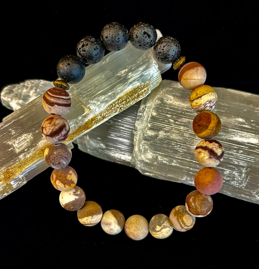 Matte Brown Zebra Jasper Lava Rock Diffuser Bracelet