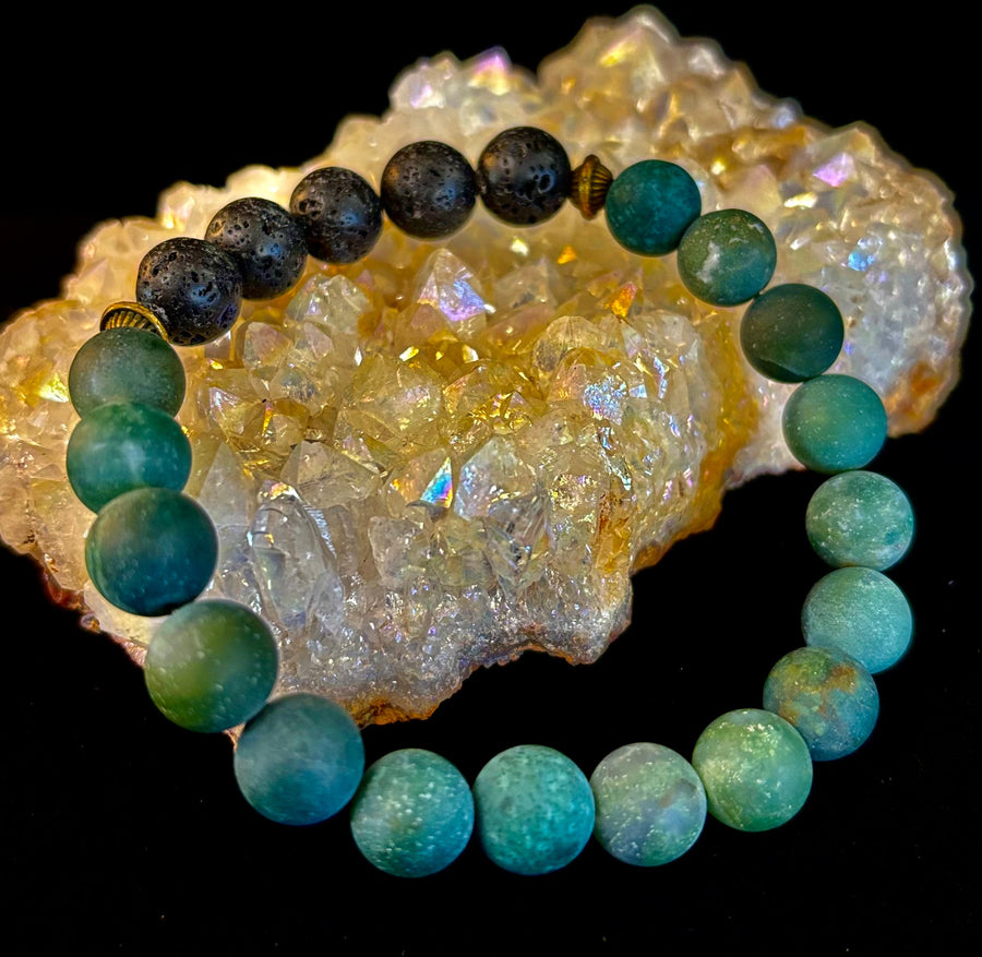 Matte Green Moss Agate Essential Oil Diffuser Bracelet (Large and XL Wrist Options)