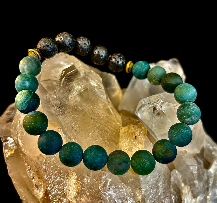 Matte Green Moss Agate Essential Oil Diffuser Bracelet (Large and XL Wrist Options)