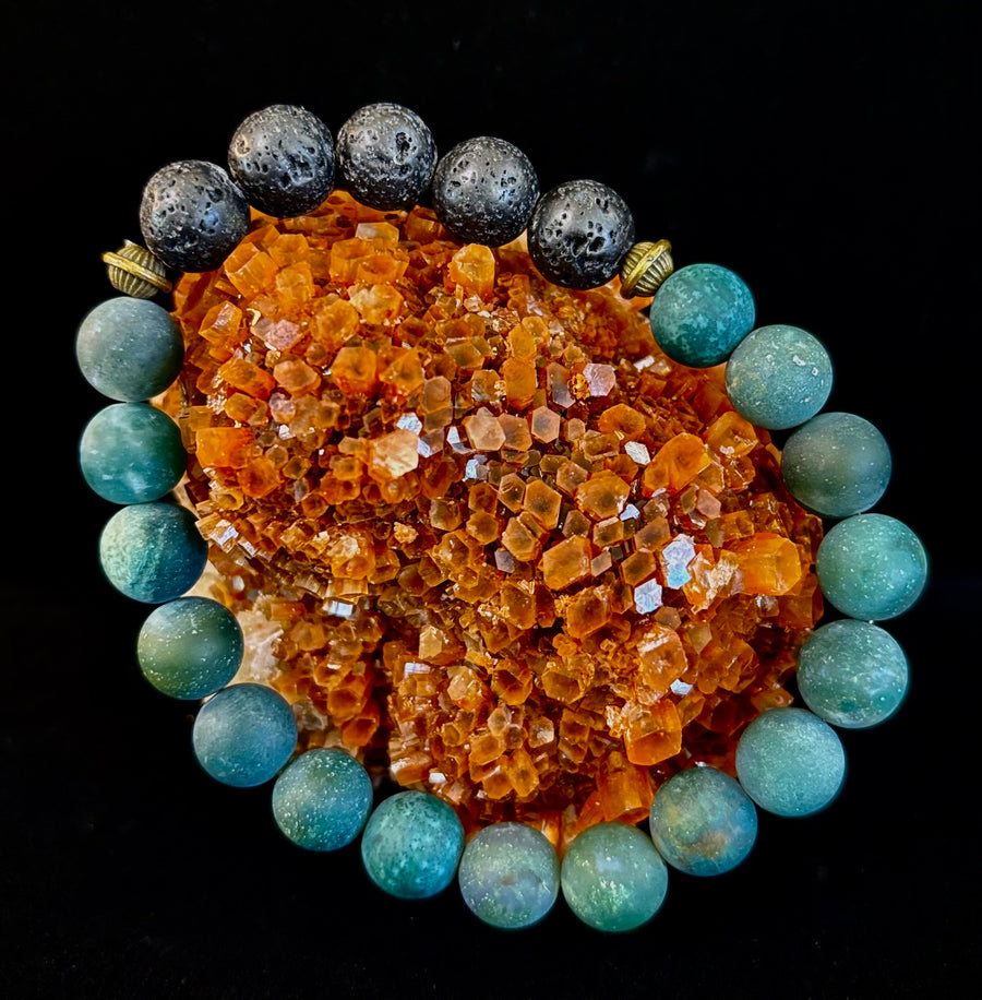 Matte Green Moss Agate Essential Oil Diffuser Bracelet (Large and XL Wrist Options)