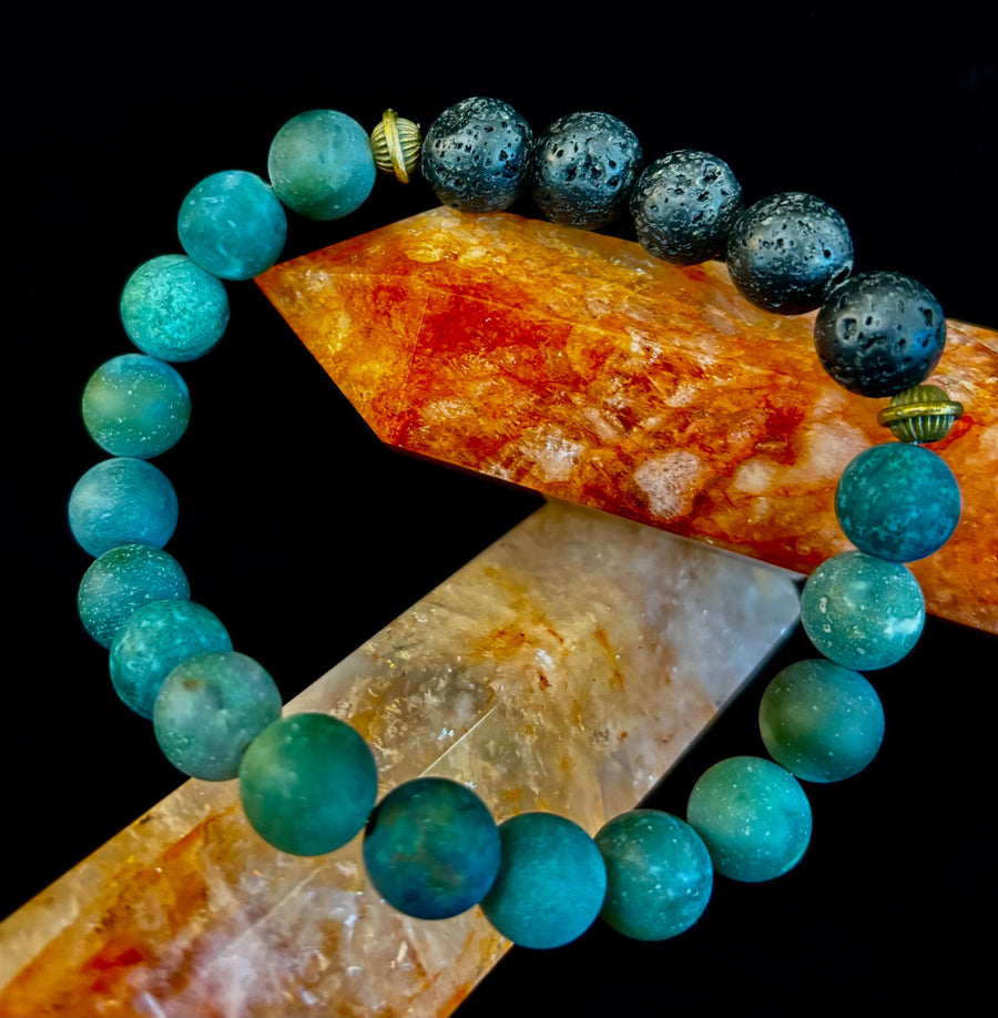 Matte Green Moss Agate Essential Oil Diffuser Bracelet (Large and XL Wrist Options)