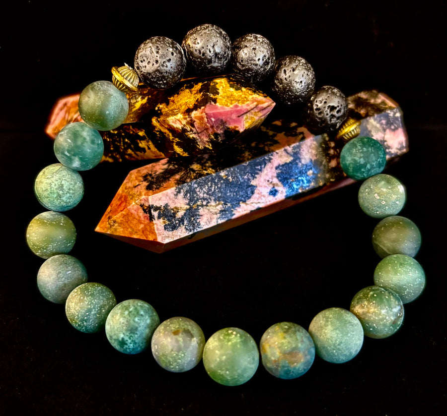 Matte Green Moss Agate Essential Oil Diffuser Bracelet (Large and XL Wrist Options)