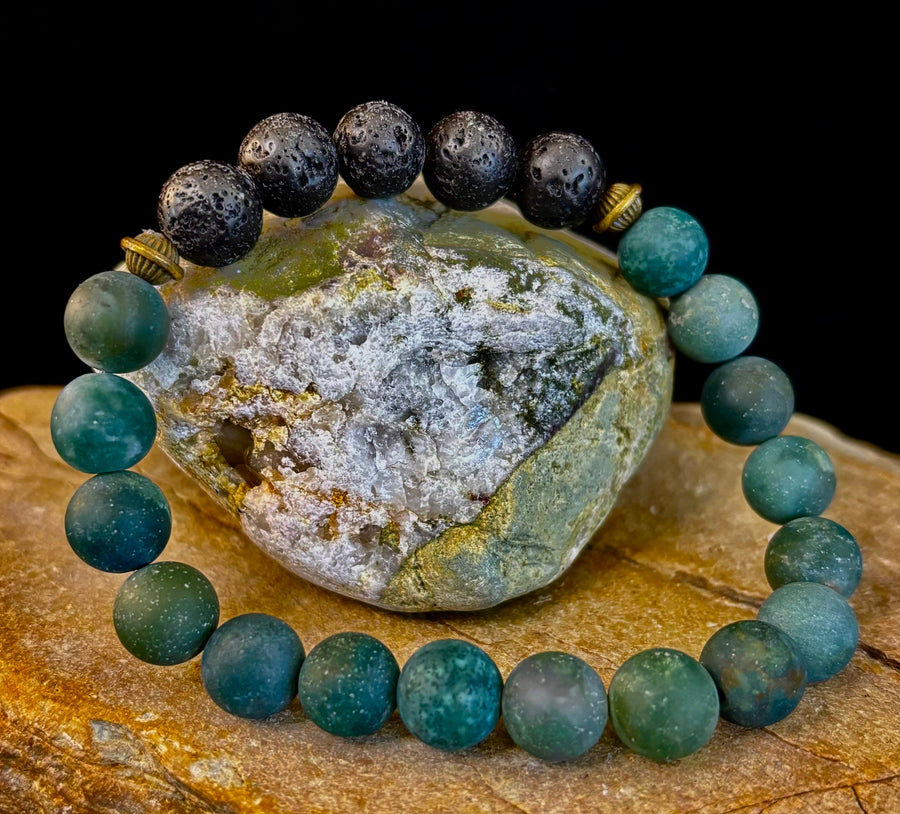 Matte Green Moss Agate Essential Oil Diffuser Bracelet (Large and XL Wrist Options)