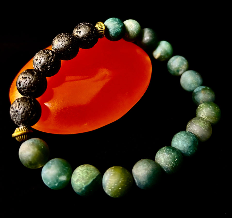 Matte Green Moss Agate Essential Oil Diffuser Bracelet (Large and XL Wrist Options)