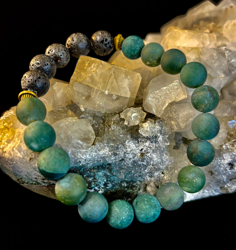 Matte Green Moss Agate Essential Oil Diffuser Bracelet (Large and XL Wrist Options)