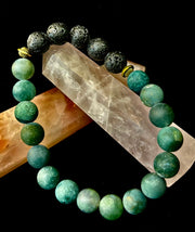 Matte Green Moss Agate Essential Oil Diffuser Bracelet (Large and XL Wrist Options)