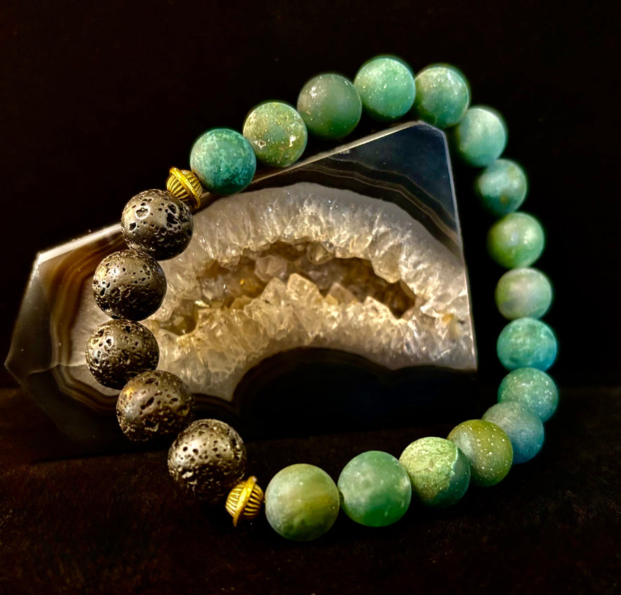 Matte Green Moss Agate Essential Oil Diffuser Bracelet (Large and XL Wrist Options)