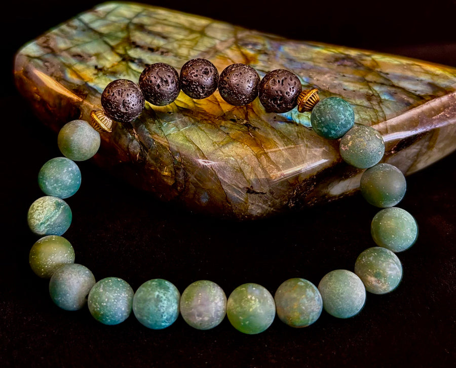 Matte Green Moss Agate Essential Oil Diffuser Bracelet (Large and XL Wrist Options)