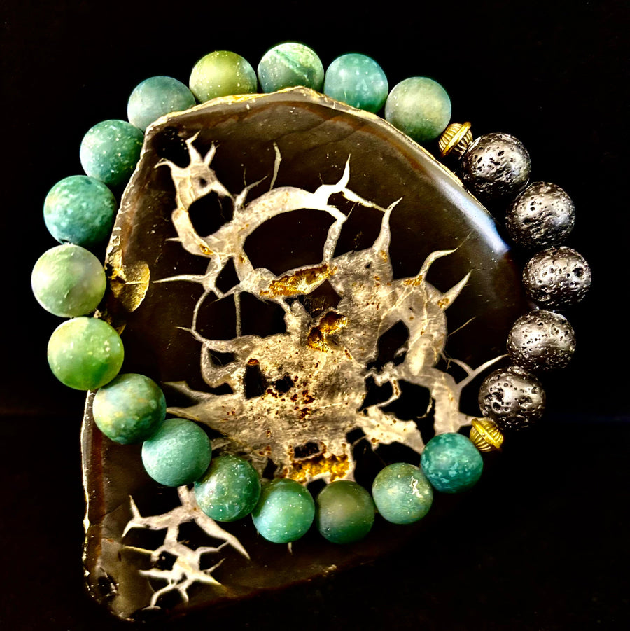 Matte Green Moss Agate Essential Oil Diffuser Bracelet (Large and XL Wrist Options)
