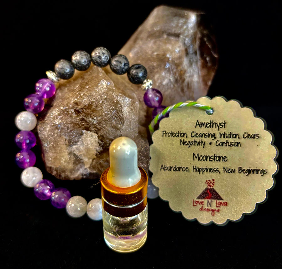 Amethyst and Moonstone Aromatherapy Diffuser Bracelet