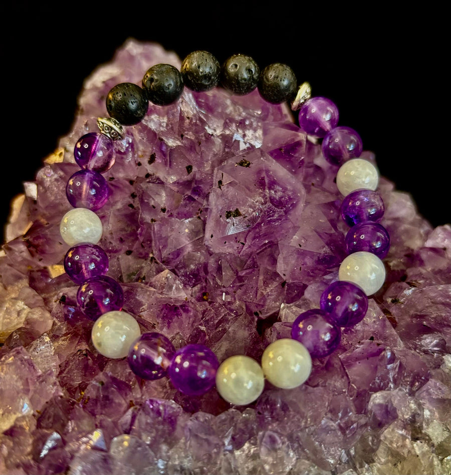 Amethyst and Moonstone Aromatherapy Diffuser Bracelet