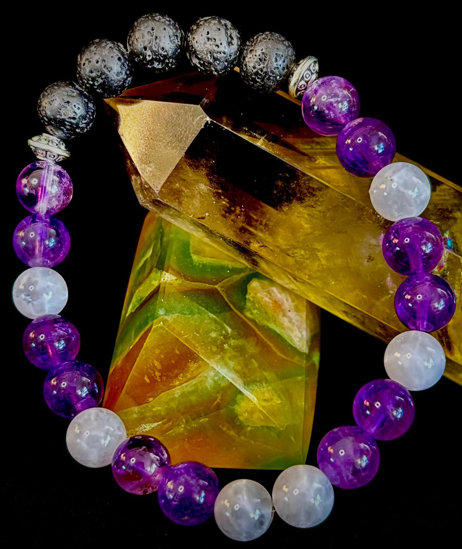 Amethyst and Moonstone Aromatherapy Diffuser Bracelet