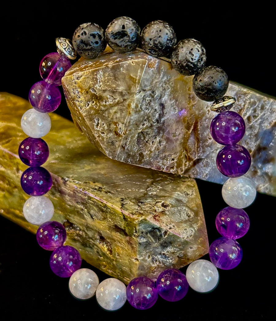 Amethyst and Moonstone Aromatherapy Diffuser Bracelet