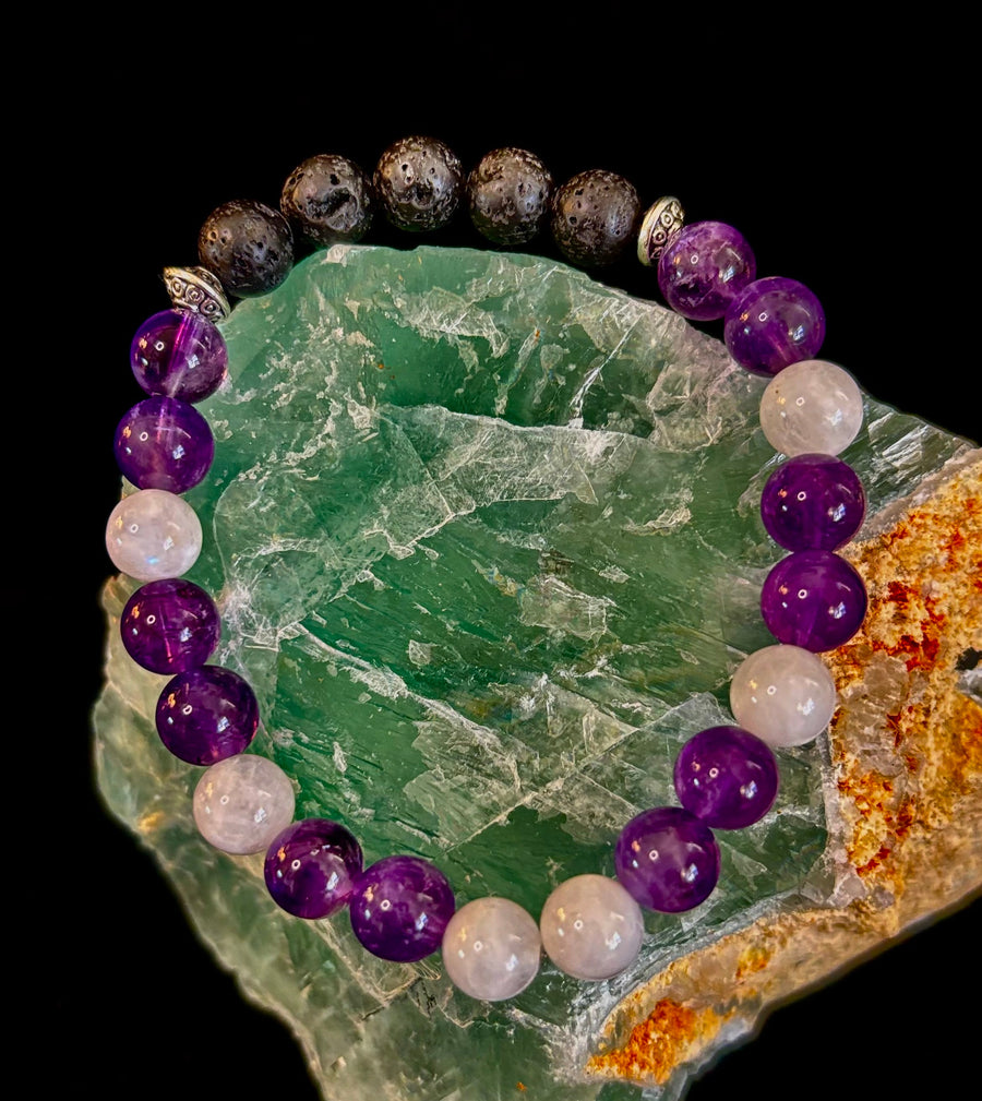 Amethyst and Moonstone Aromatherapy Diffuser Bracelet
