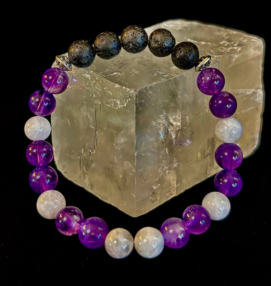 Amethyst and Moonstone Aromatherapy Diffuser Bracelet