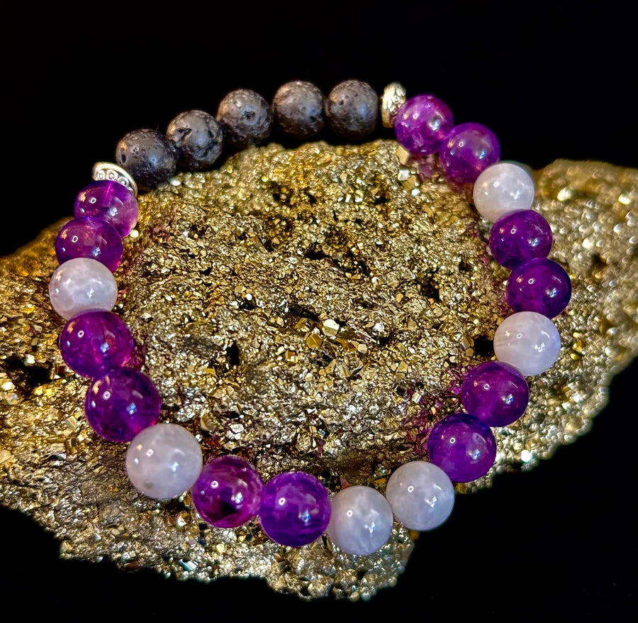 Amethyst and Moonstone Aromatherapy Diffuser Bracelet