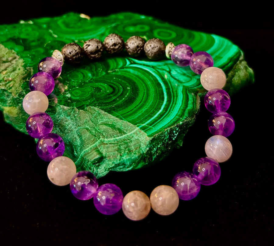 Amethyst and Moonstone Aromatherapy Diffuser Bracelet