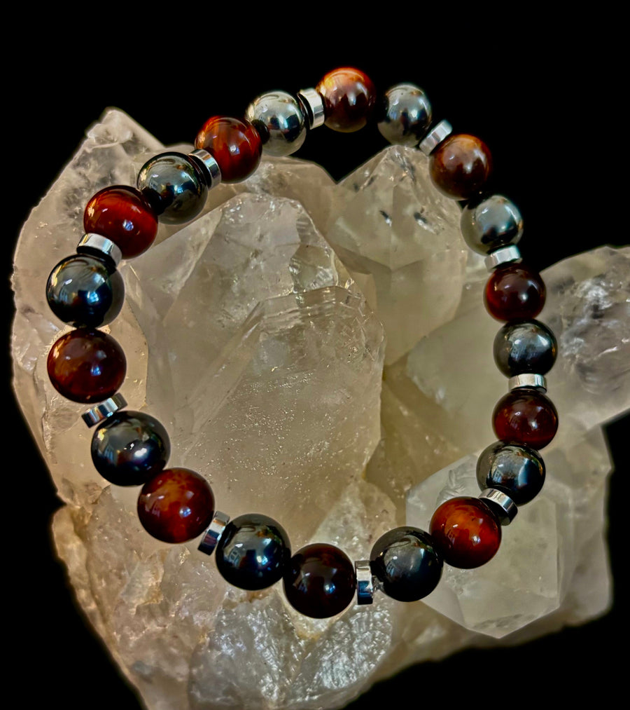 Tiger’s Eye & Hematite Energy Bracelet – Handmade in Puerto Vallarta | Natural Stone Bracelet for Large & XL Wrists