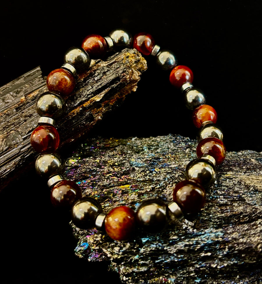 Tiger’s Eye & Hematite Energy Bracelet – Handmade in Puerto Vallarta | Natural Stone Bracelet for Large & XL Wrists