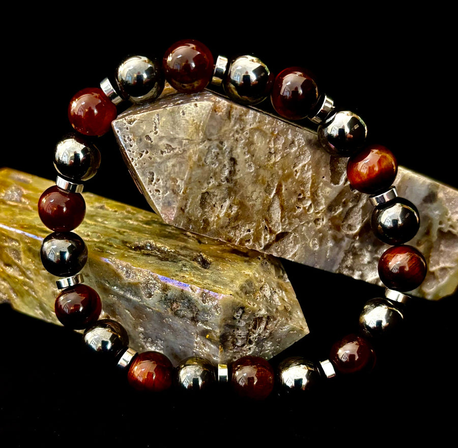 Tiger’s Eye & Hematite Energy Bracelet – Handmade in Puerto Vallarta | Natural Stone Bracelet for Large & XL Wrists