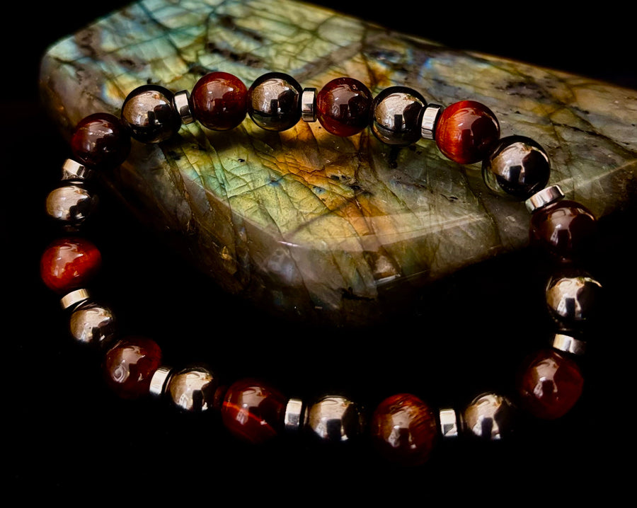 Tiger’s Eye & Hematite Energy Bracelet – Handmade in Puerto Vallarta | Natural Stone Bracelet for Large & XL Wrists