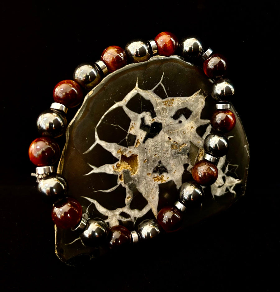 Tiger’s Eye & Hematite Energy Bracelet – Handmade in Puerto Vallarta | Natural Stone Bracelet for Large & XL Wrists