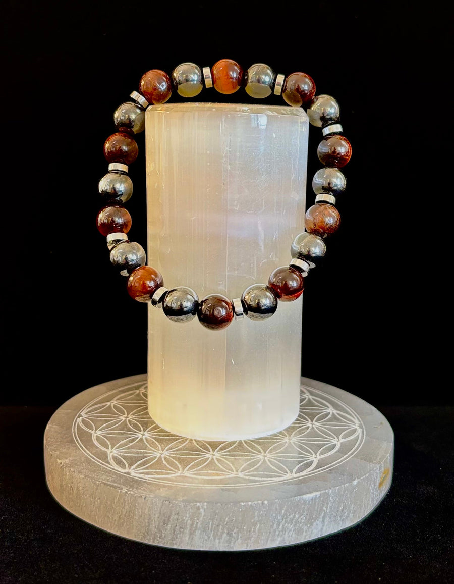 Tiger’s Eye & Hematite Energy Bracelet – Handmade in Puerto Vallarta | Natural Stone Bracelet for Large & XL Wrists